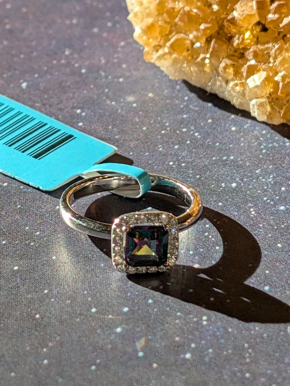 Square Mystic Topaz with CZ Pave Halo
